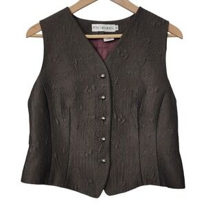 Vtg JH Collectibles Vest 12 Brown Steampunk Jacquard Paisley Victorian 90s y2k